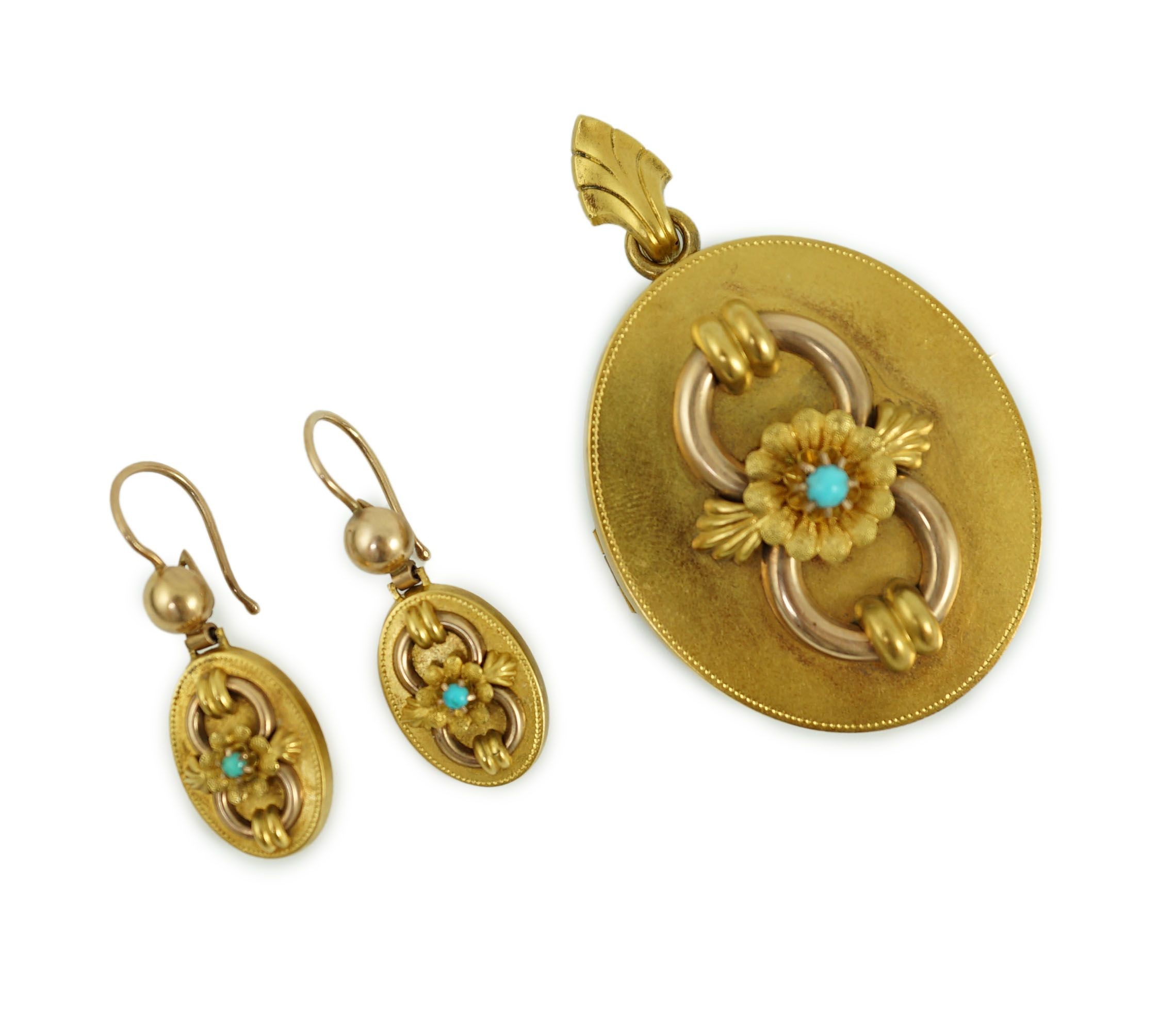 A late 19th century Austro-Hungarian 14k gold and turquoise set demi parure